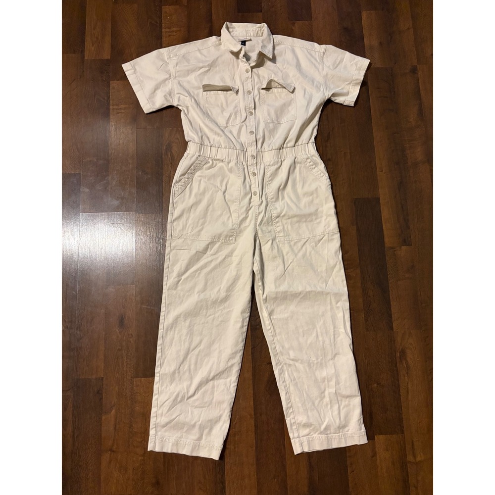 Universal Thread Womens 14 Cream Cotton Utility Boiler Suit Jumpsuit Short Slv